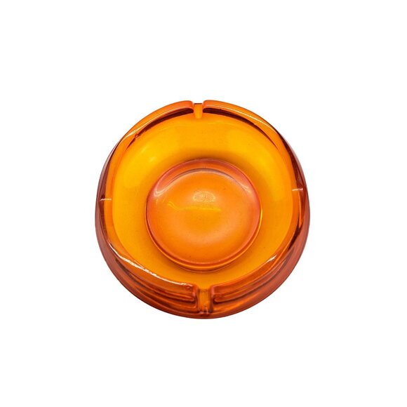 Vintage Viking Persimmon Glass Cadmium Amber Ashtray Tulip Orange MCM 6.5 inches - Picture 2 of 16